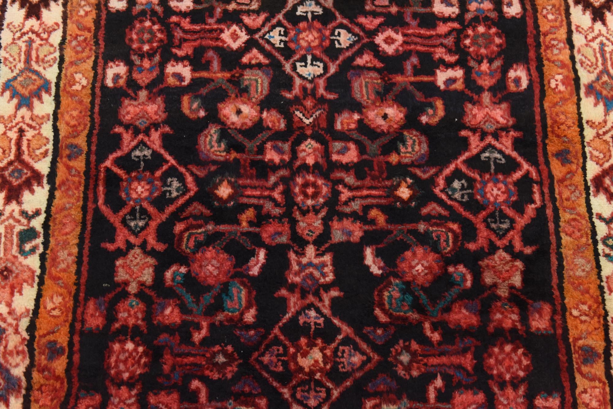 3' 7 x 10' 3 Hand Knotted Hossainabad Persian Wool Runner Rug