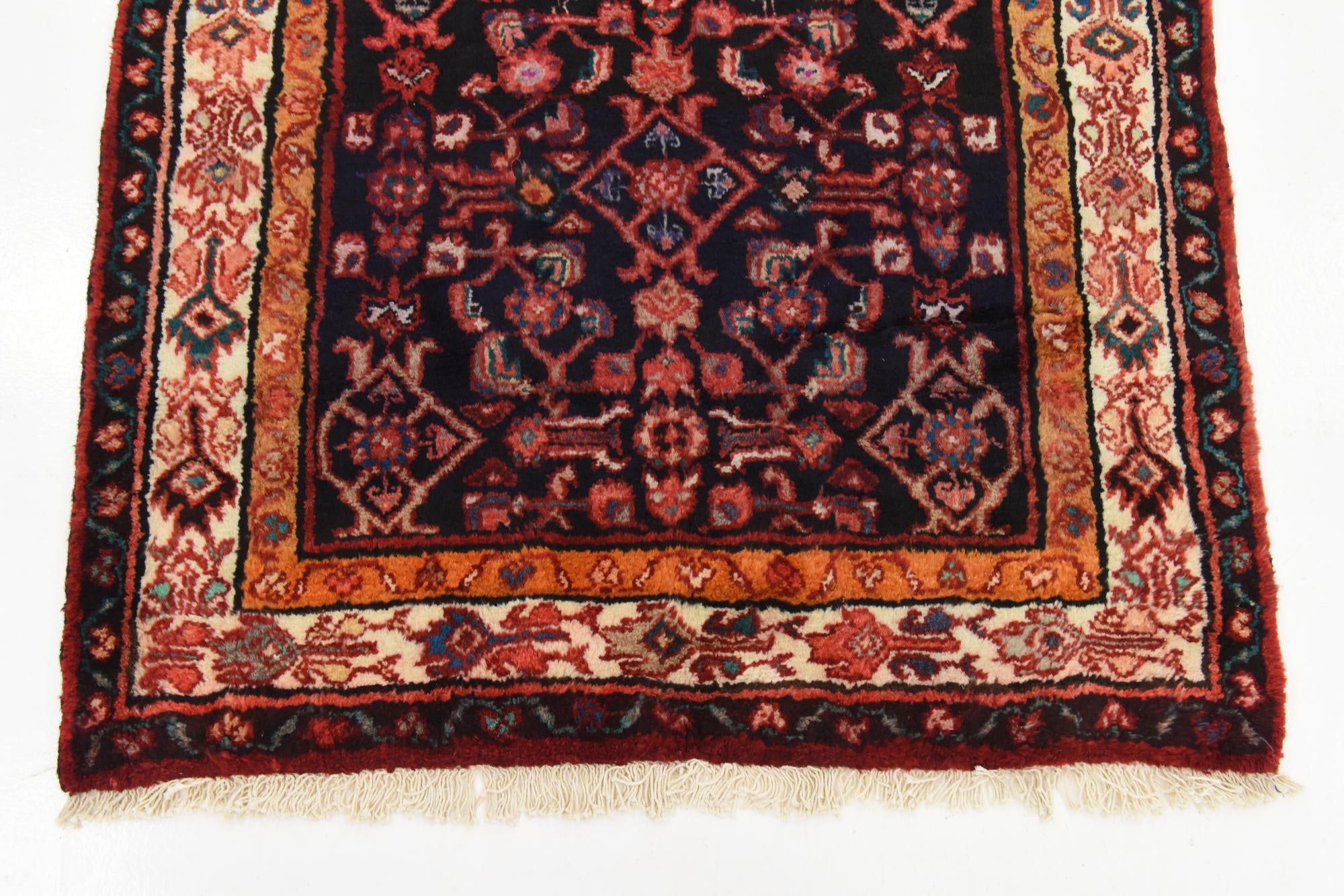 3' 7 x 10' 3 Hand Knotted Hossainabad Persian Wool Runner Rug