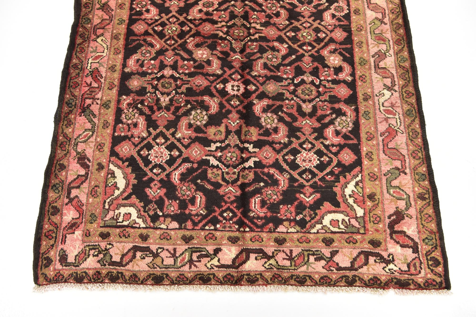 3' 9 x 10' 2 Hand Knotted Hossainabad Persian Wool Runner Rug
