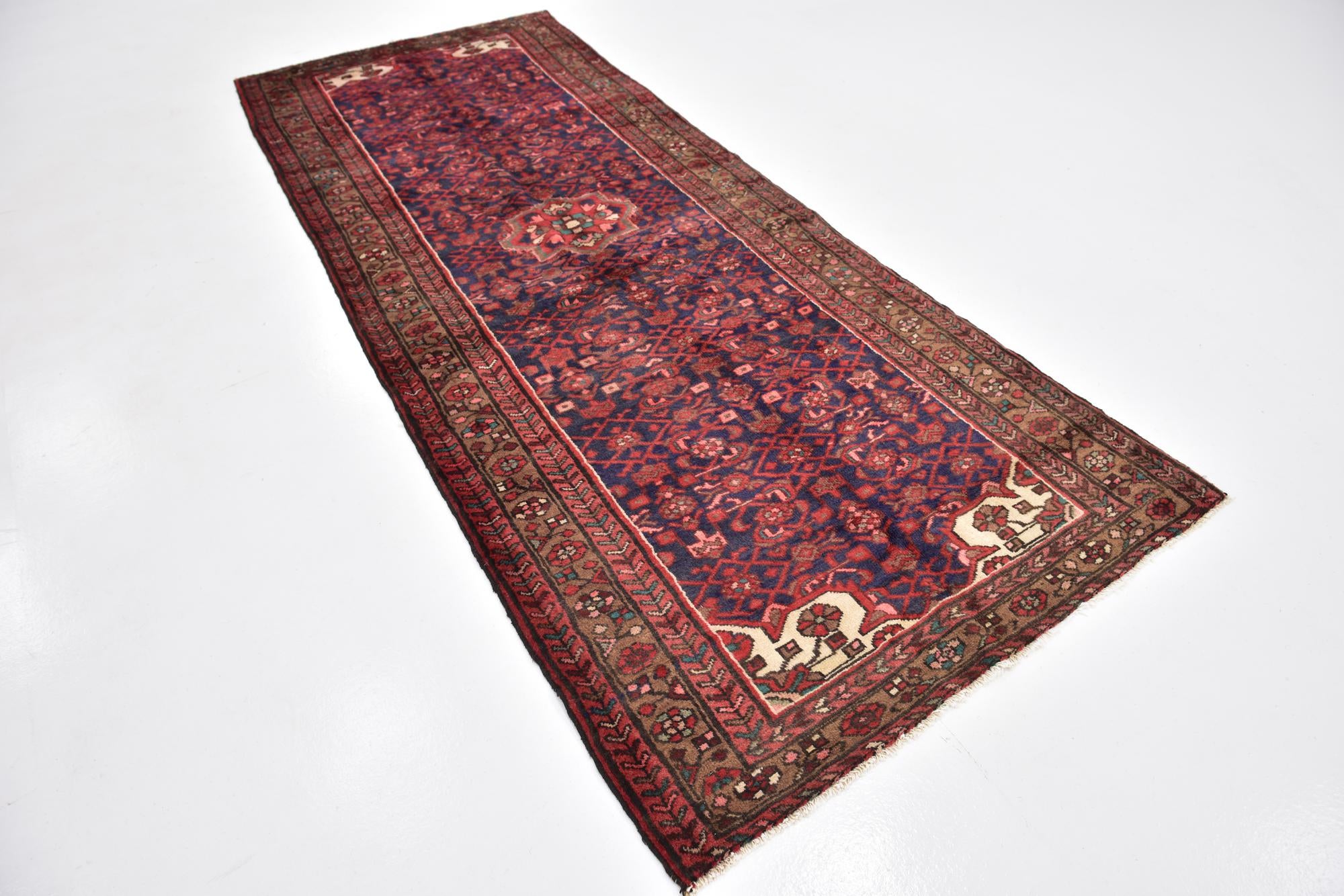 4' x 10' 2 Hand Knotted Hossainabad Persian Wool Runner Rug