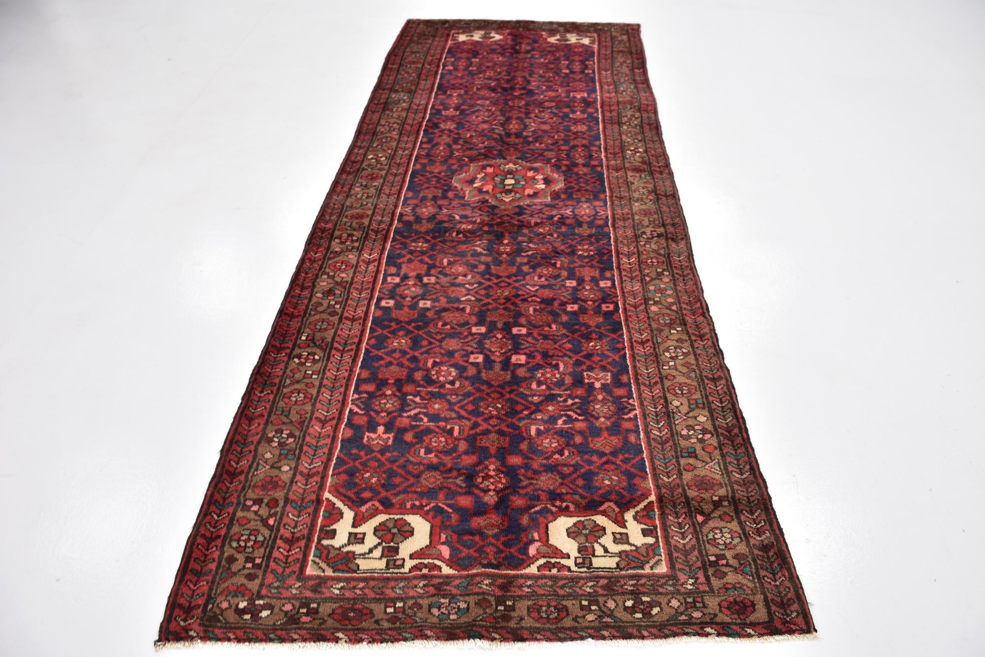 4' x 10' 2 Hand Knotted Hossainabad Persian Wool Runner Rug