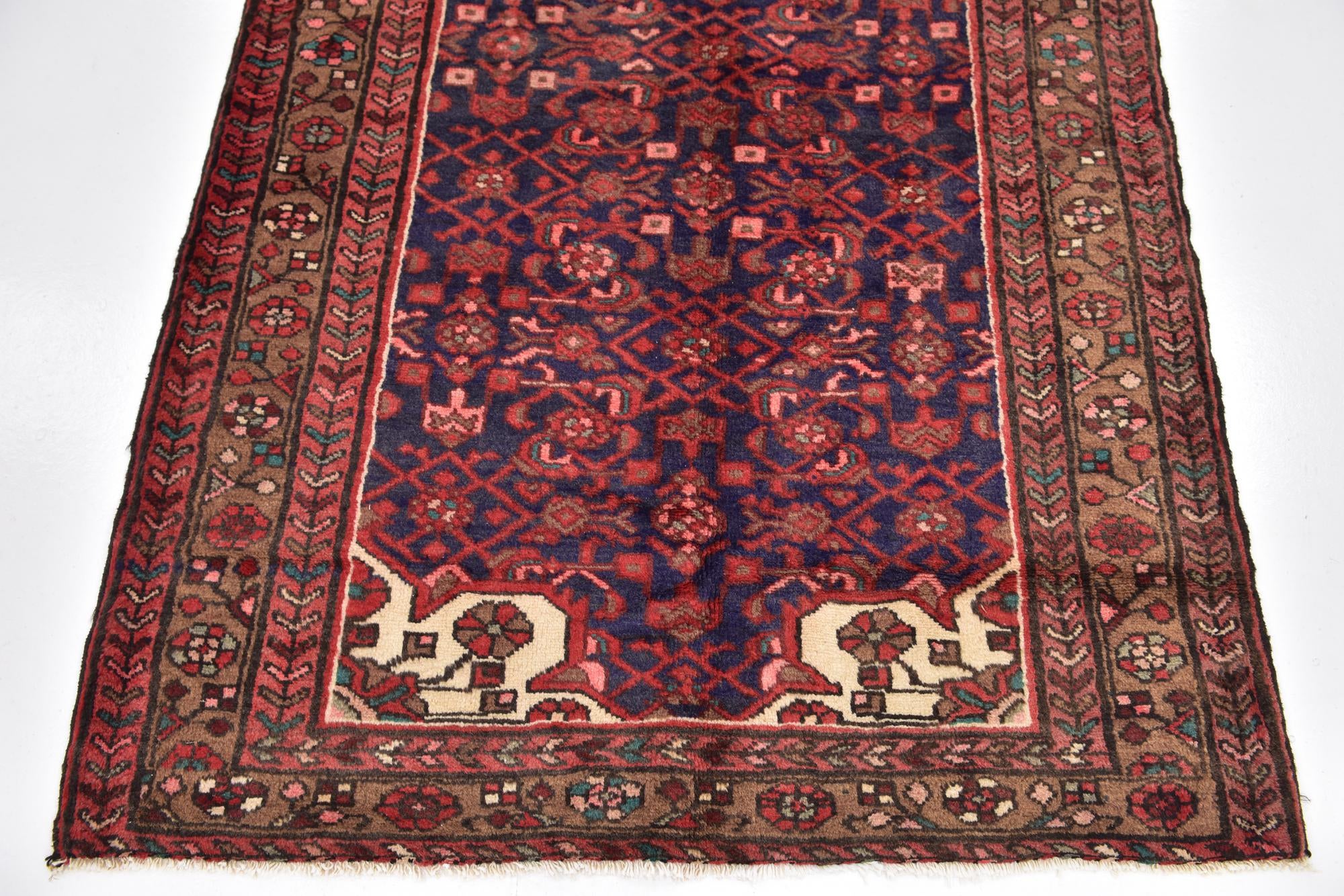 4' x 10' 2 Hand Knotted Hossainabad Persian Wool Runner Rug
