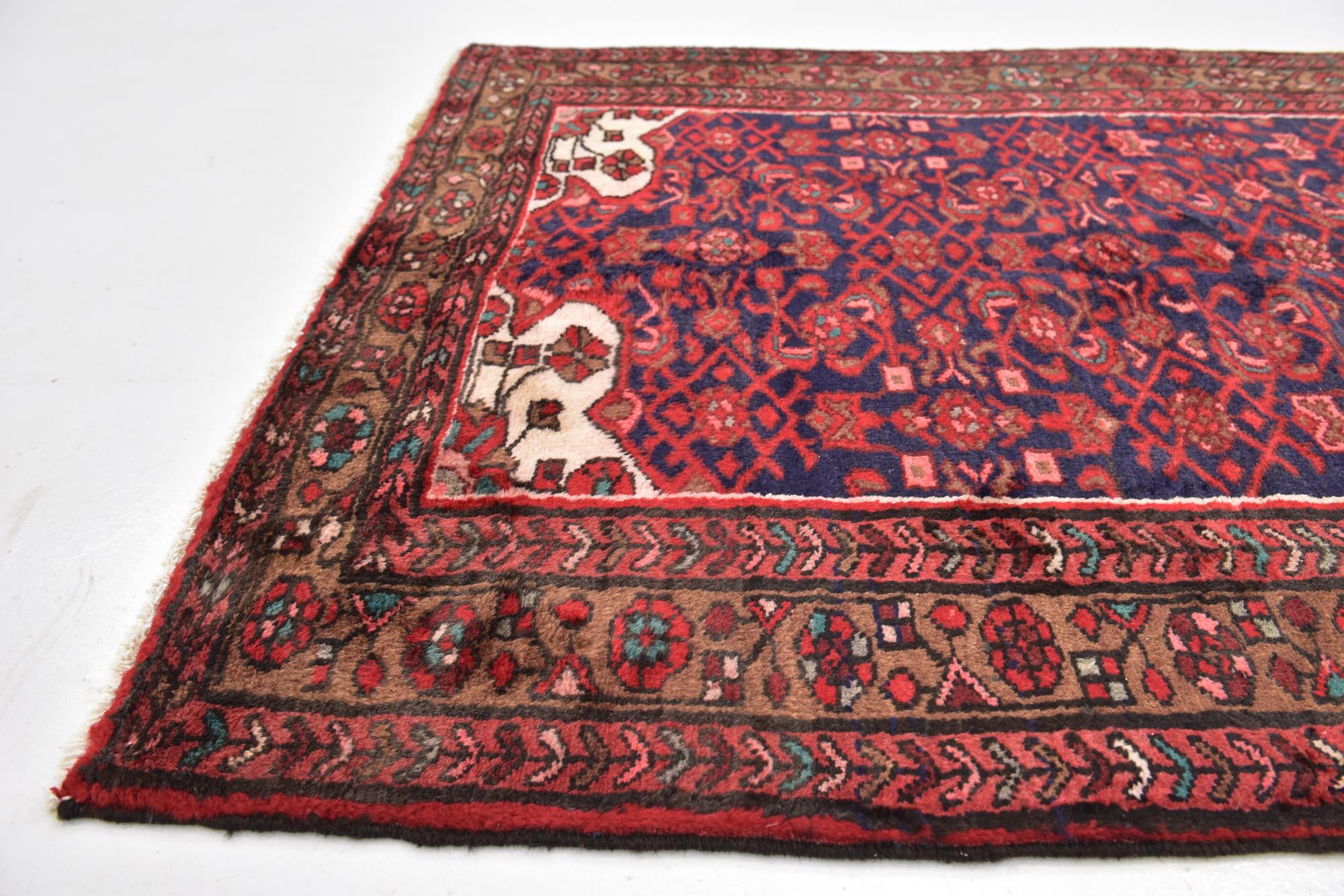 4' x 10' 2 Hand Knotted Hossainabad Persian Wool Runner Rug