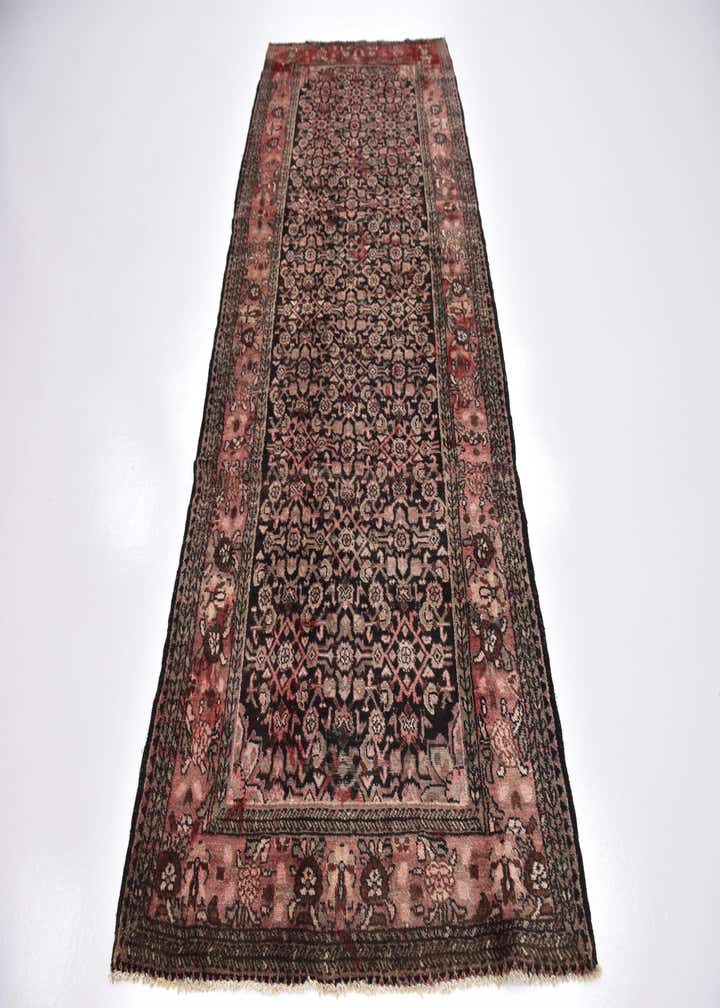 4' 2 x 10' 3 Hand Knotted Hossainabad Persian Wool Runner Rug