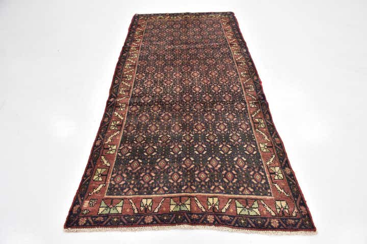 3' 9 x 8' 7 Hand Knotted Hossainabad Persian Wool Runner Rug