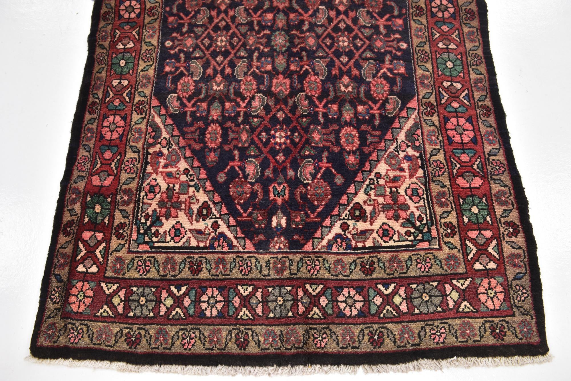 3' 9 x 10' Hand Knotted Hossainabad Persian Wool Runner Rug