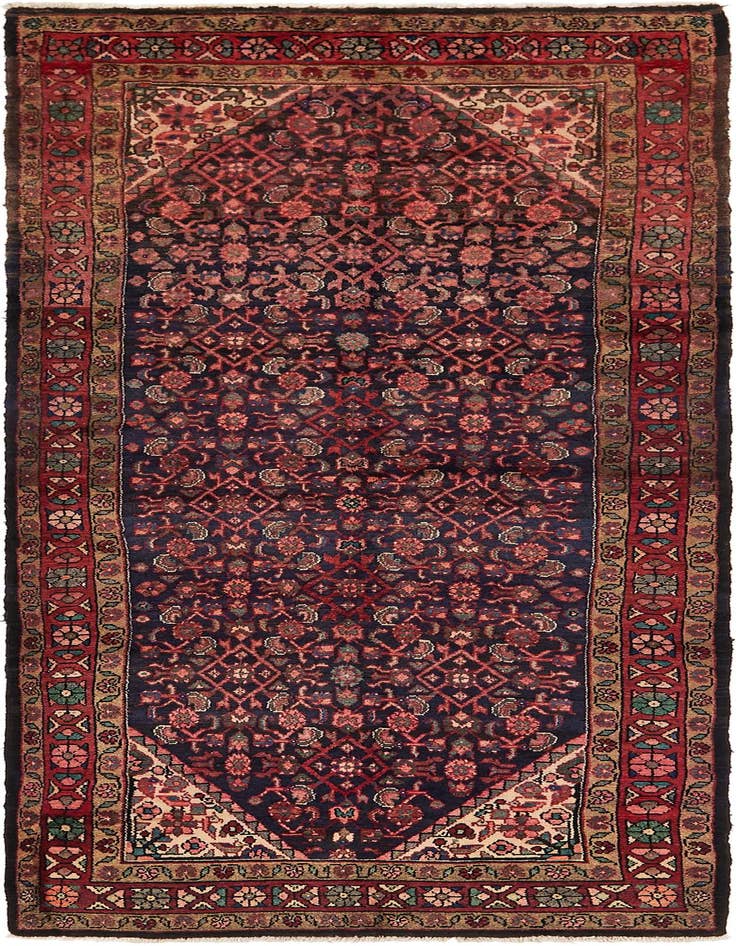 Detail image of 3' 9 x 10' Hand Knotted Hossainabad Persian Wool Runner Rug
