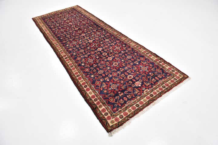 3' 9 x 9' 9 Hand Knotted Hossainabad Persian Wool Runner Rug