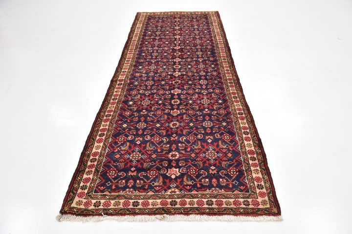 3' 9 x 9' 9 Hand Knotted Hossainabad Persian Wool Runner Rug