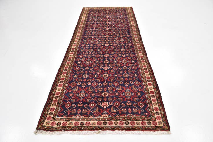 Detail image of 3' 9 x 9' 9 Hand Knotted Hossainabad Persian Wool Runner Rug