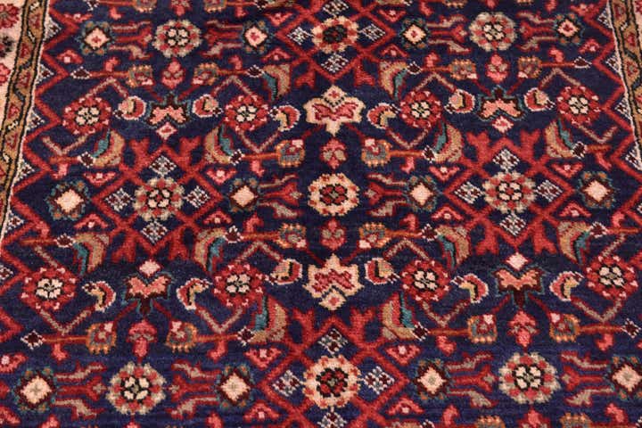 3' 9 x 9' 9 Hand Knotted Hossainabad Persian Wool Runner Rug
