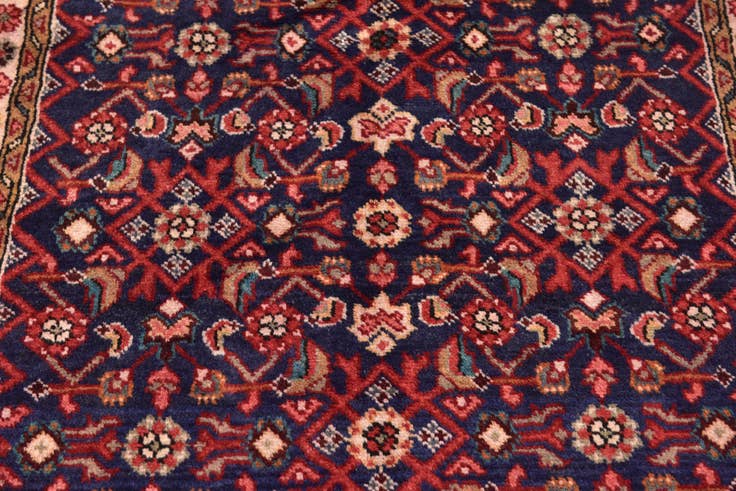 Detail image of 3' 9 x 9' 9 Hand Knotted Hossainabad Persian Wool Runner Rug