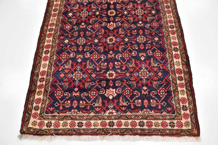 3' 9 x 9' 9 Hand Knotted Hossainabad Persian Wool Runner Rug