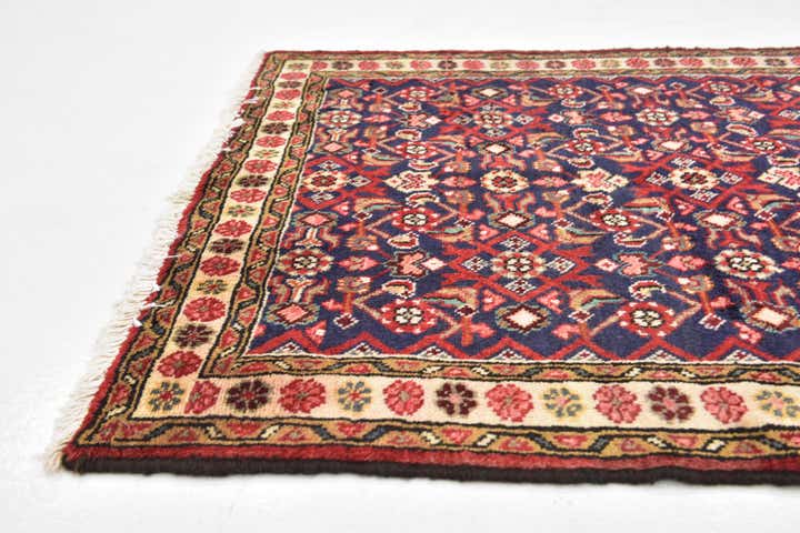 3' 9 x 9' 9 Hand Knotted Hossainabad Persian Wool Runner Rug