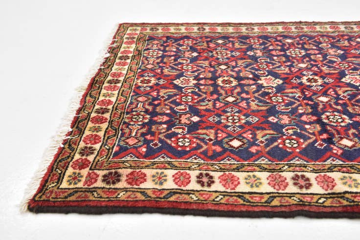 Detail image of 3' 9 x 9' 9 Hand Knotted Hossainabad Persian Wool Runner Rug