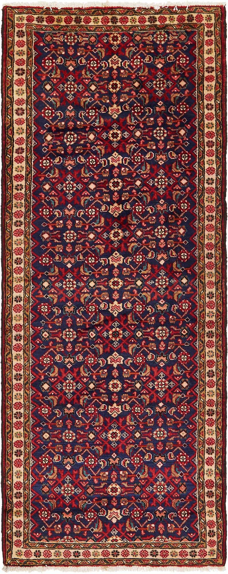 3' 9 x 9' 9 Hand Knotted Hossainabad Persian Wool Runner Rug