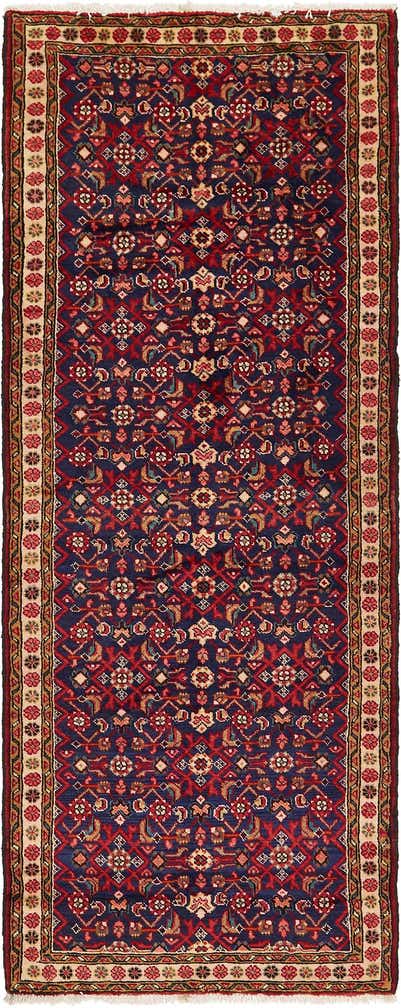 3' 9 x 9' 9 Hand Knotted Hossainabad Persian Wool Runner Rug