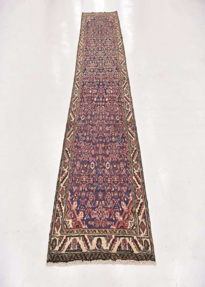 3' 4 x 12' 7 Hand Knotted Hossainabad Persian Wool Runner Rug