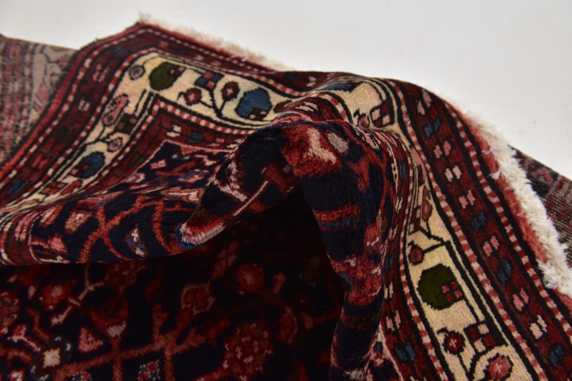 105cm x 300cm Hand Knotted Hossainabad Persian Wool Runner Rug