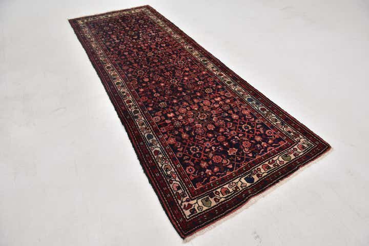 105cm x 300cm Hand Knotted Hossainabad Persian Wool Runner Rug