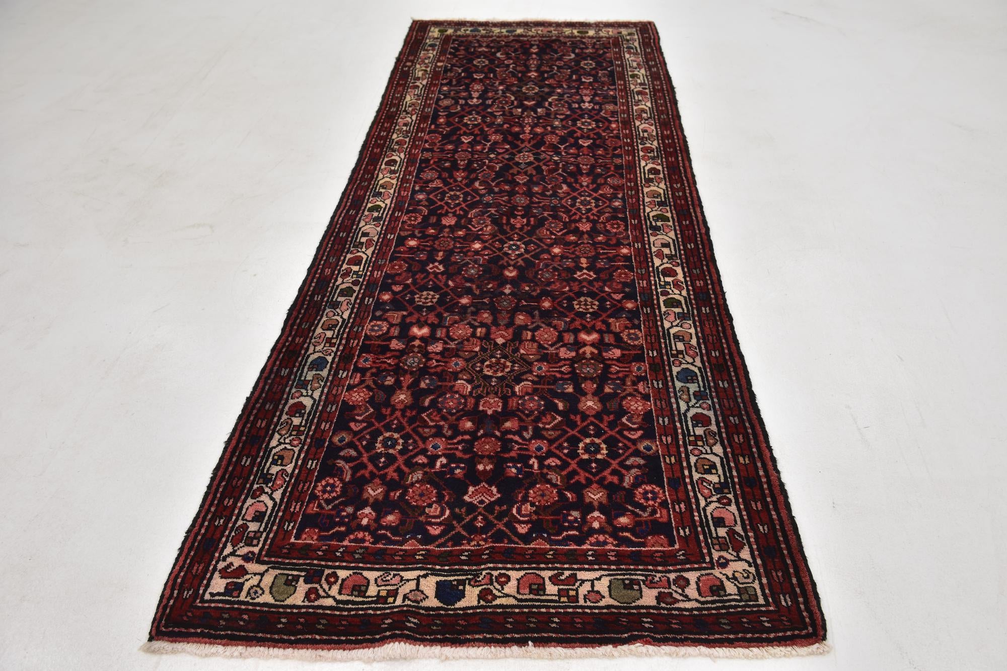 105cm x 300cm Hand Knotted Hossainabad Persian Wool Runner Rug
