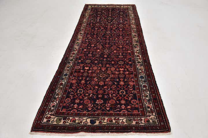 105cm x 300cm Hand Knotted Hossainabad Persian Wool Runner Rug