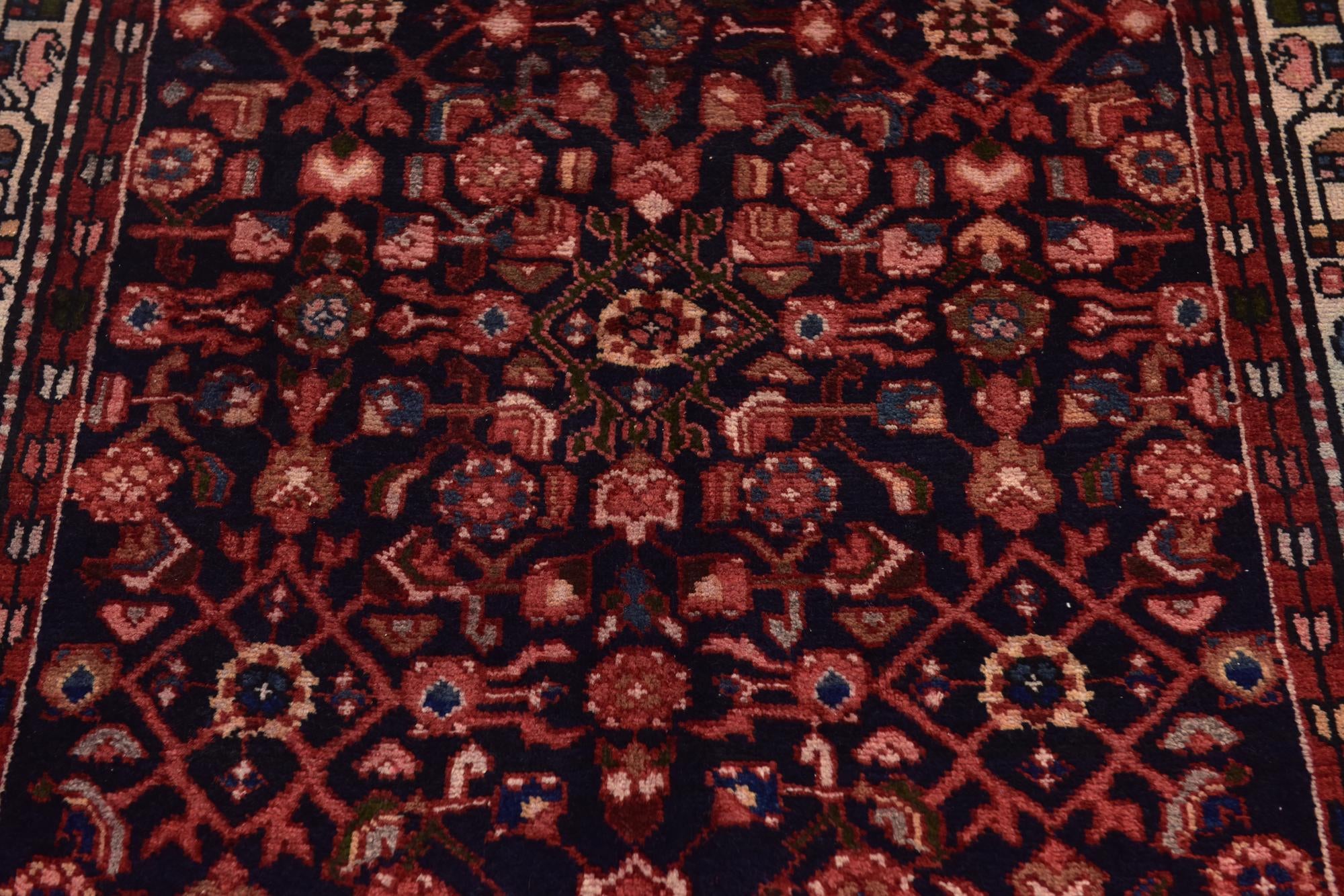 105cm x 300cm Hand Knotted Hossainabad Persian Wool Runner Rug
