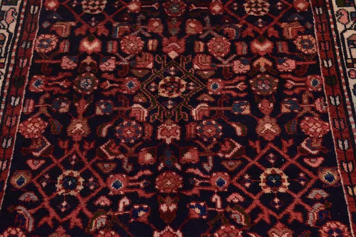 105cm x 300cm Hand Knotted Hossainabad Persian Wool Runner Rug