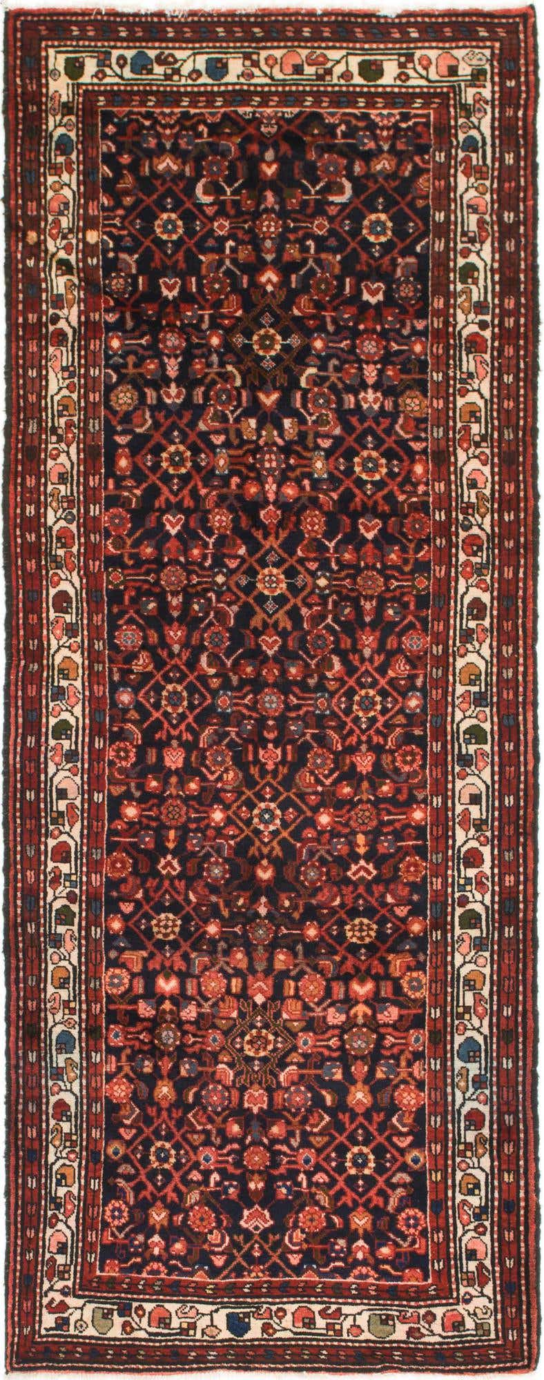 105cm x 300cm Hand Knotted Hossainabad Persian Wool Runner Rug