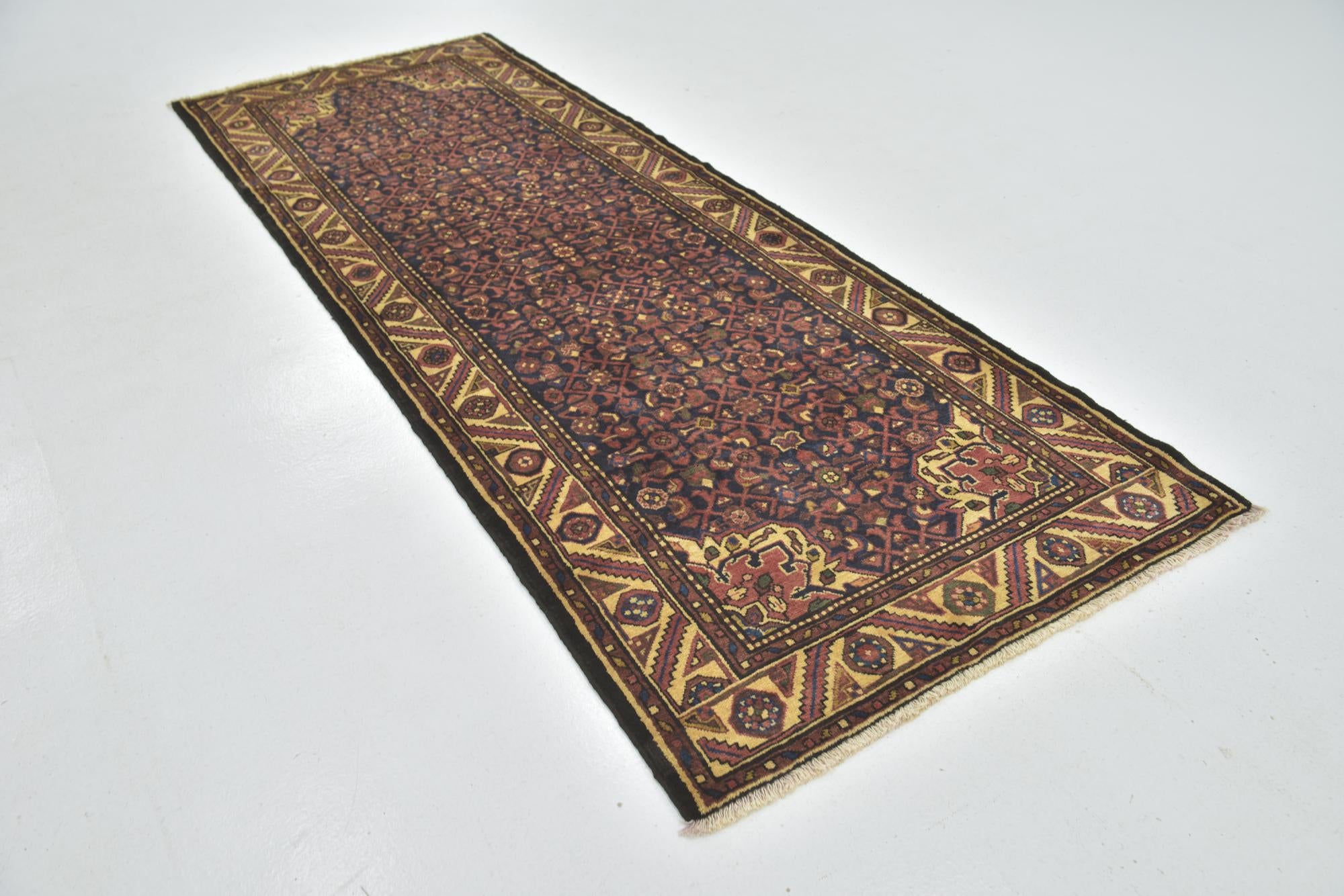 3' 8 x 9' 9 Hand Knotted Hossainabad Persian Wool Runner Rug
