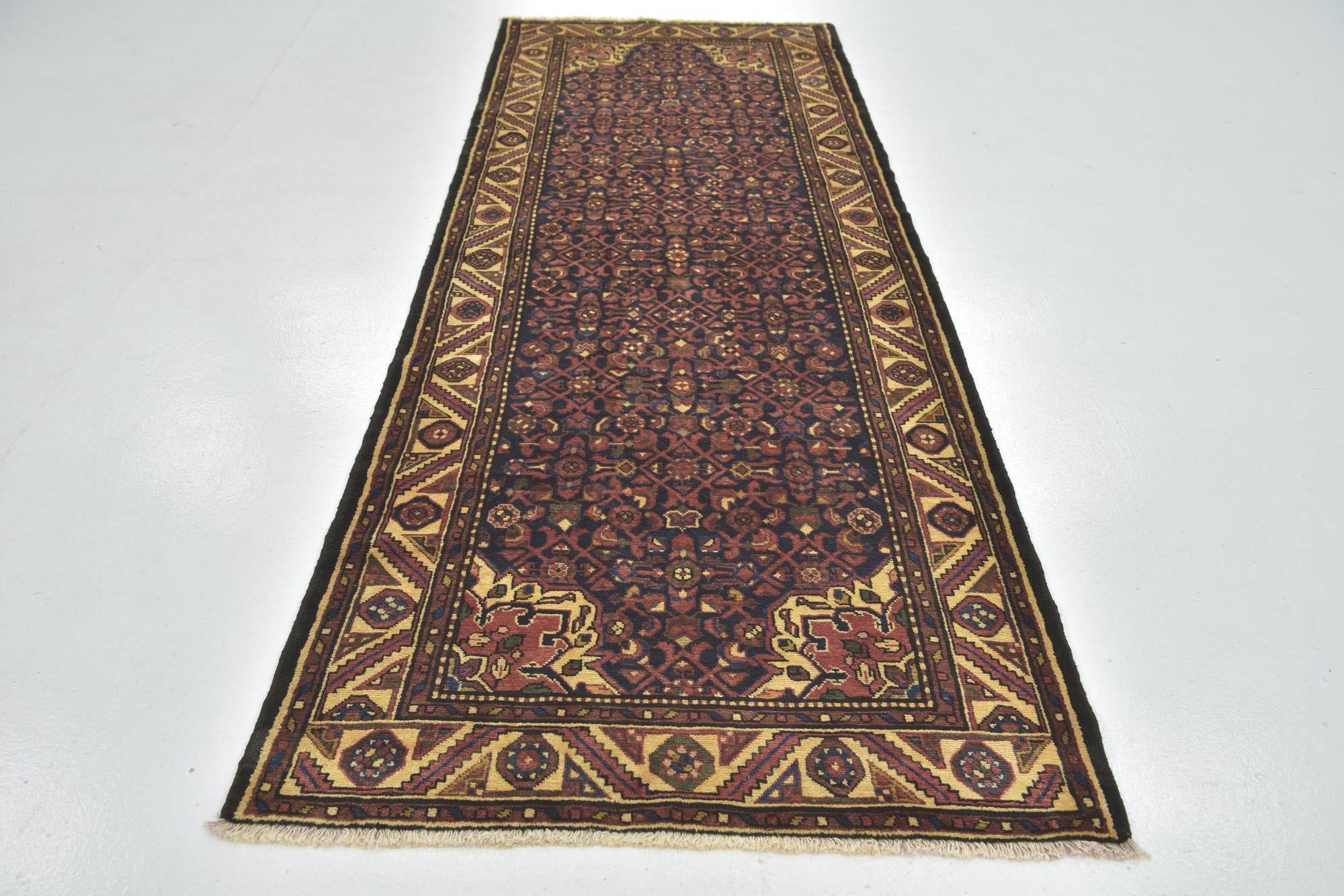 3' 8 x 9' 9 Hand Knotted Hossainabad Persian Wool Runner Rug