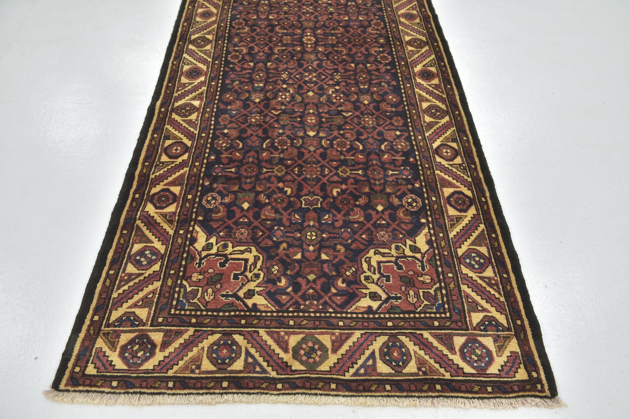 3' 8 x 9' 9 Hand Knotted Hossainabad Persian Wool Runner Rug