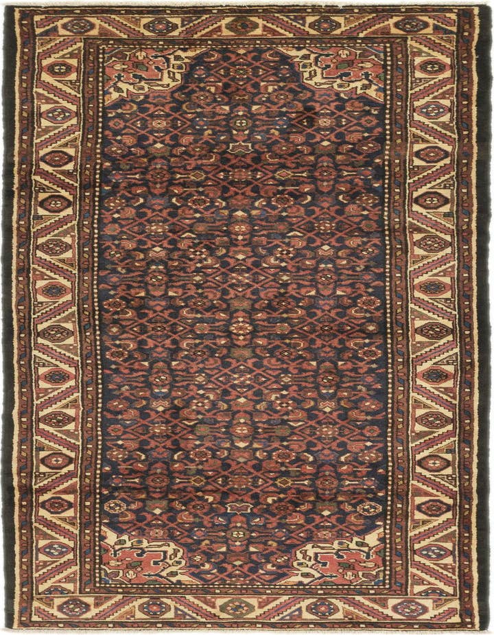 Detail image of 3' 8 x 9' 9 Hand Knotted Hossainabad Persian Wool Runner Rug