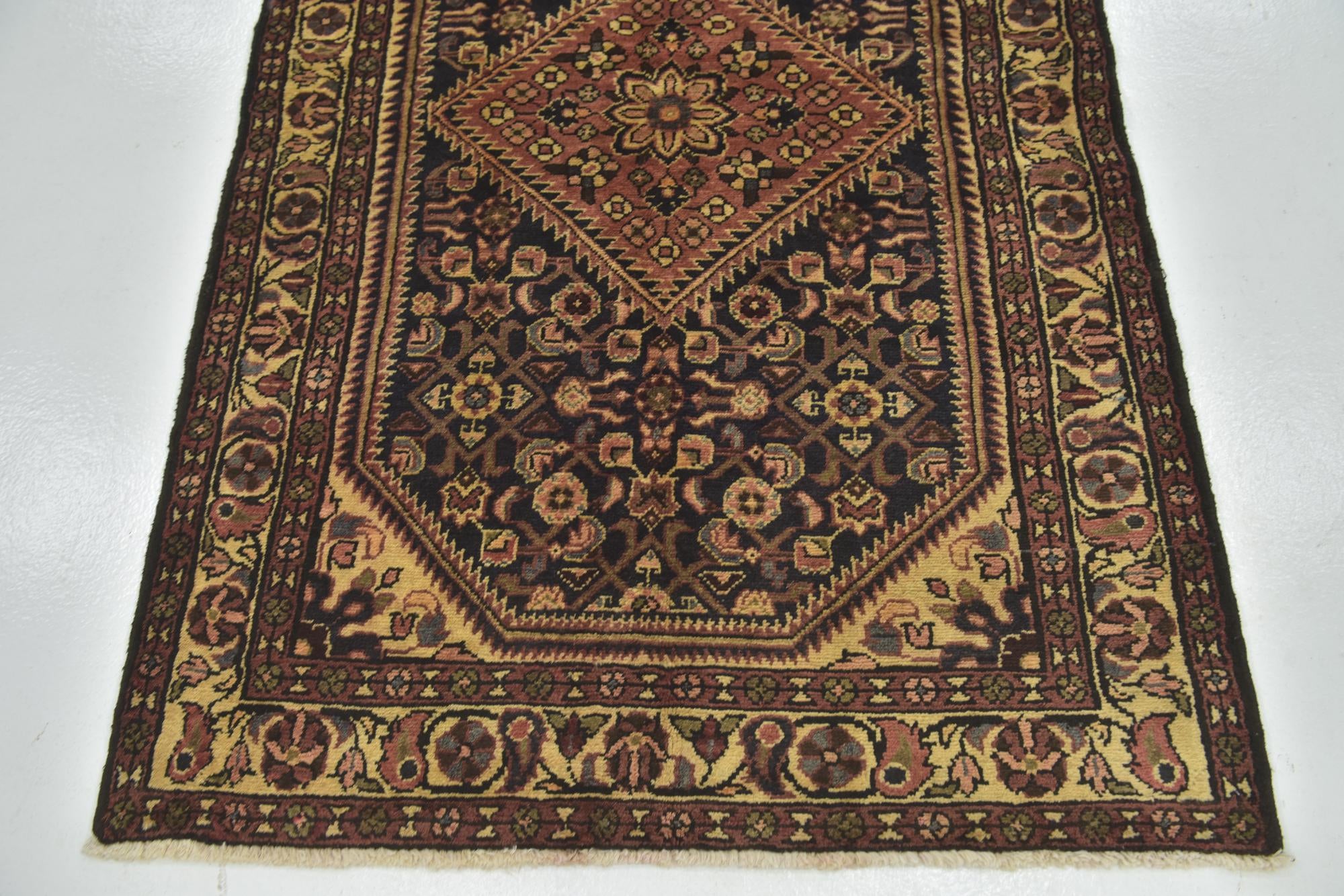 3' 9 x 10' Hand Knotted Hossainabad Persian Wool Runner Rug