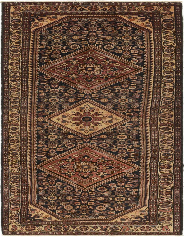 Detail image of 3' 9 x 10' Hand Knotted Hossainabad Persian Wool Runner Rug