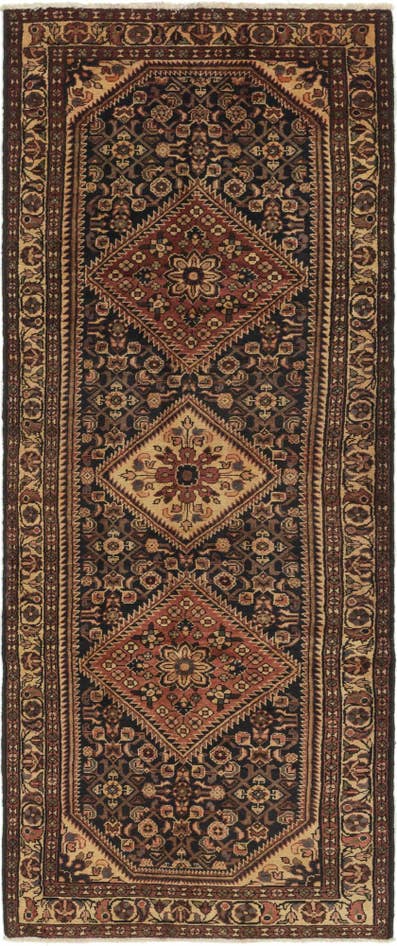 Detail image of 3' 9 x 10' Hand Knotted Hossainabad Persian Wool Runner Rug
