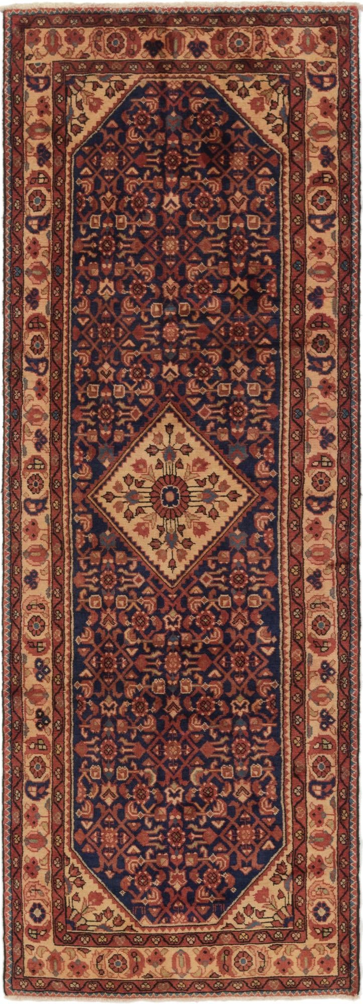 3' 6 x 10' 2 Hand Knotted Hossainabad Persian Wool Runner Rug
