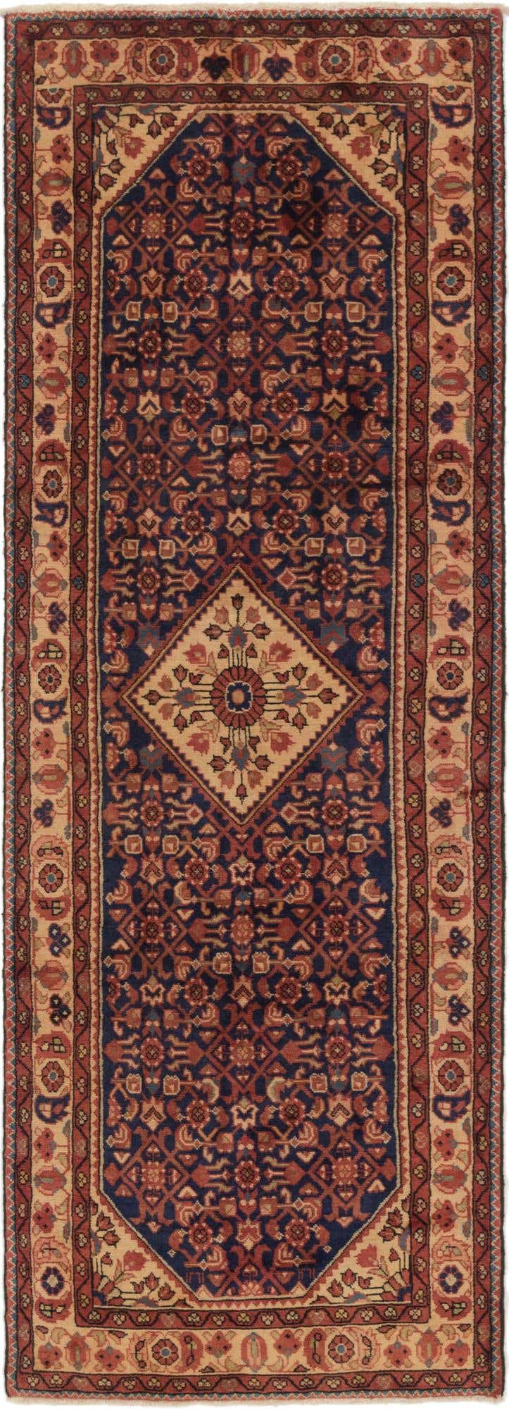 3' 6 x 10' 2 Hand Knotted Hossainabad Persian Wool Runner Rug
