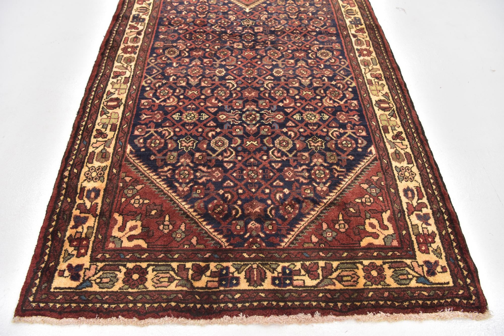 3' 10 x 11' Hand Knotted Hossainabad Persian Wool Runner Rug