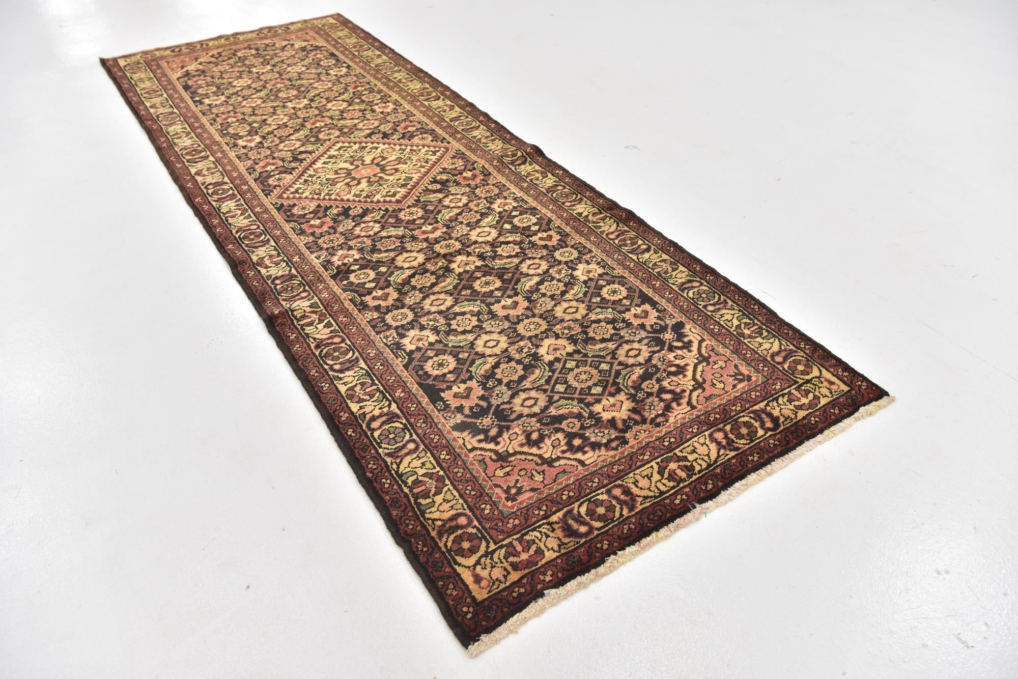 3' 8 x 10' 3 Hand Knotted Hossainabad Persian Wool Runner Rug