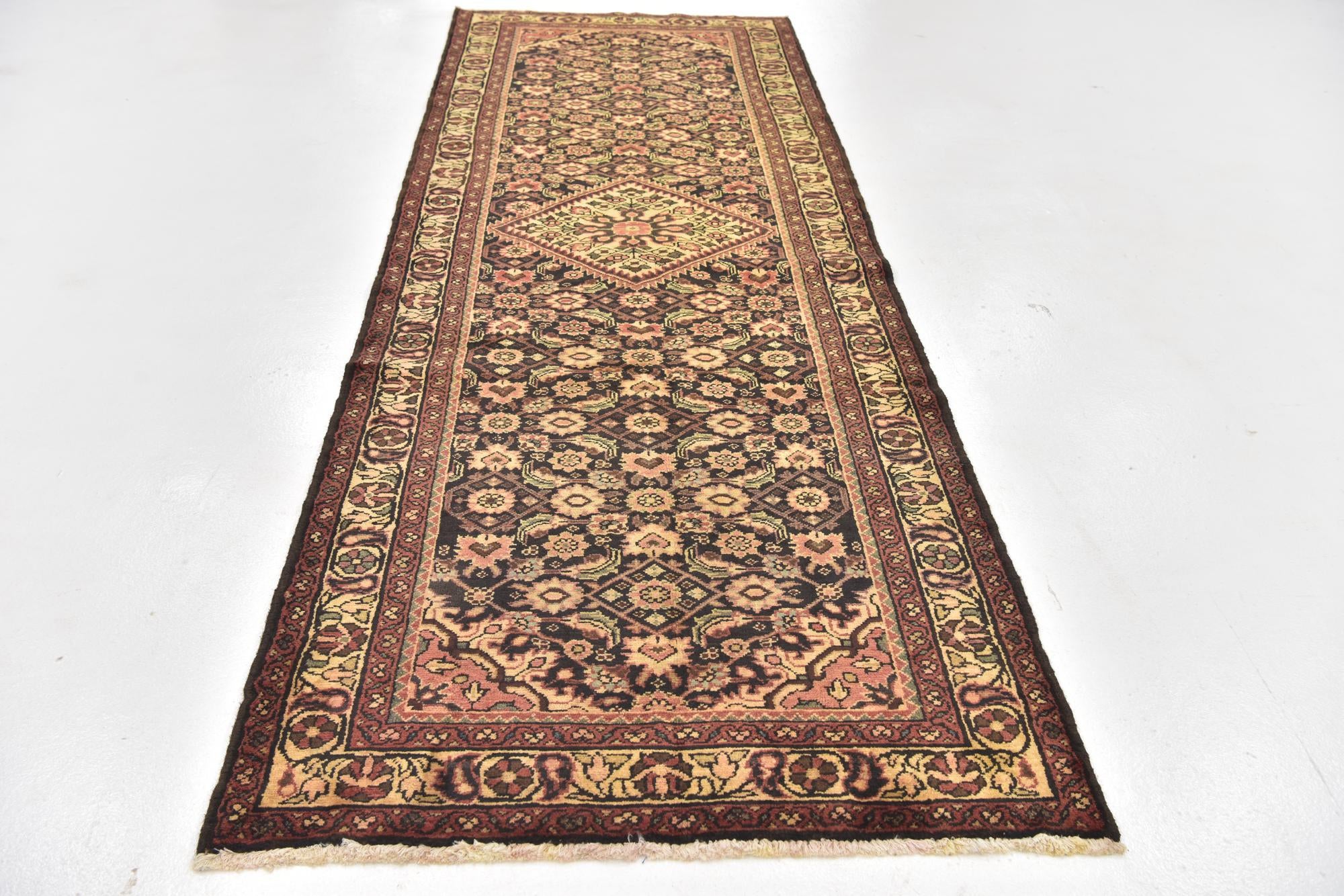 3' 8 x 10' 3 Hand Knotted Hossainabad Persian Wool Runner Rug