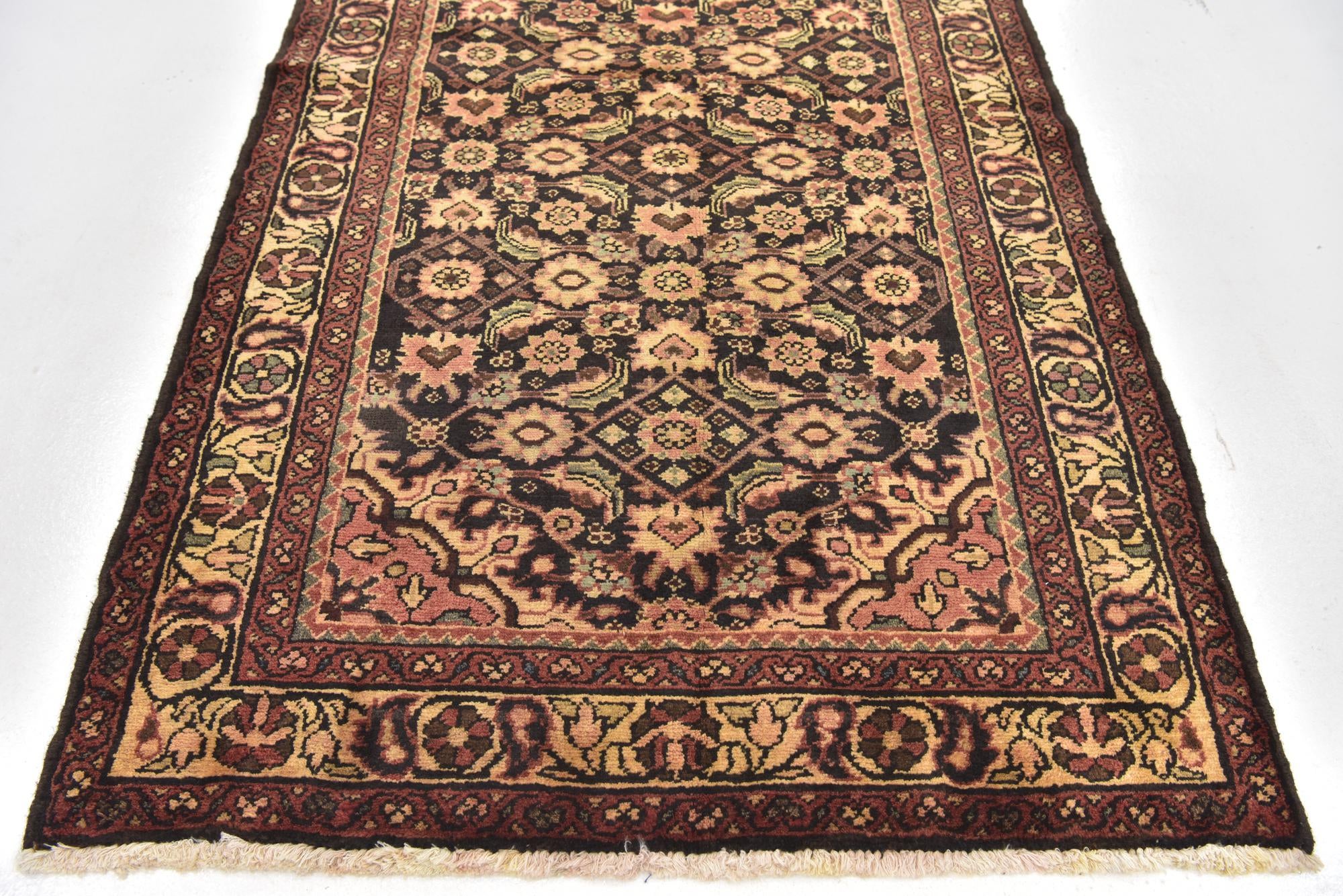 3' 8 x 10' 3 Hand Knotted Hossainabad Persian Wool Runner Rug