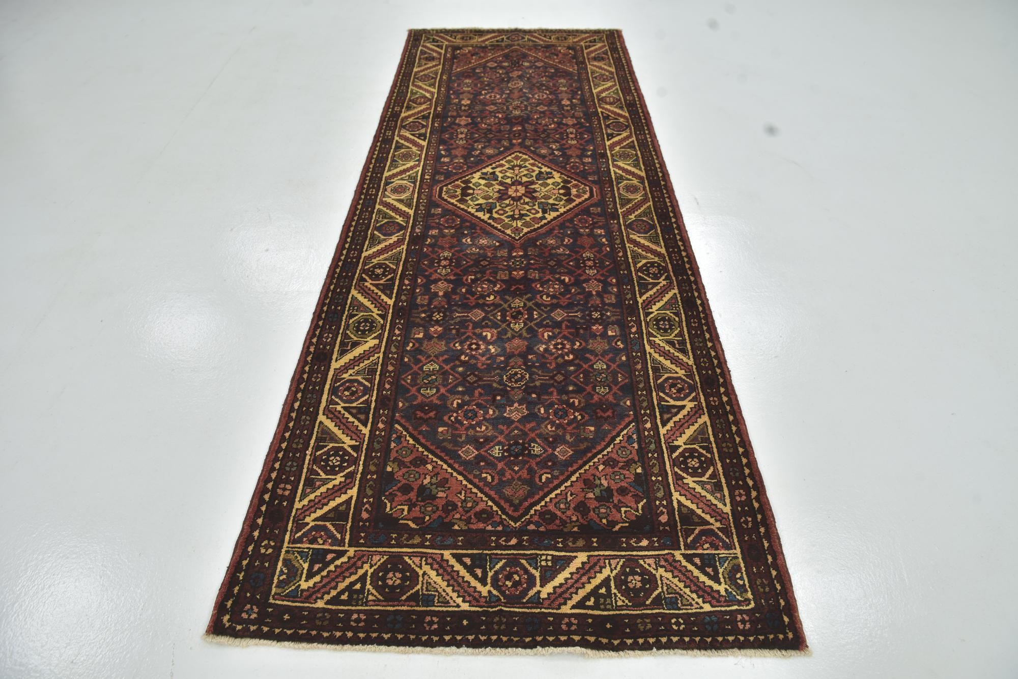 3' 8 x 10' 7 Hand Knotted Hossainabad Persian Wool Runner Rug