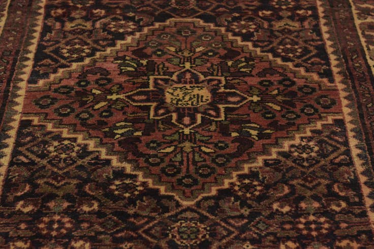 Detail image of 3' 6 x 9' 9 Hand Knotted Hossainabad Persian Wool Runner Rug