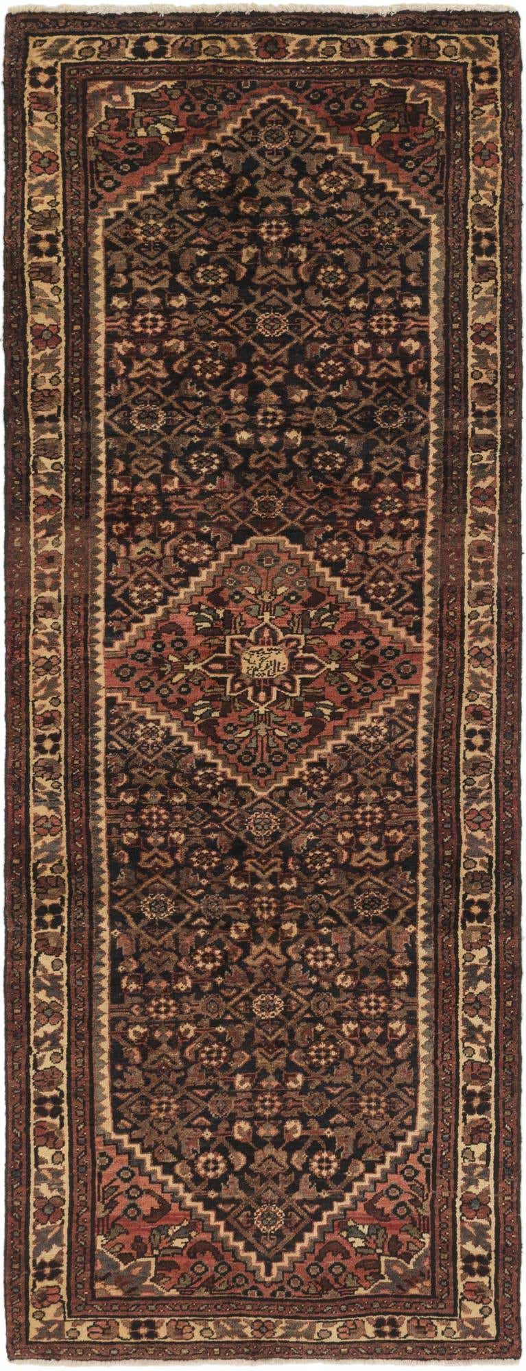 3' 6 x 9' 9 Hand Knotted Hossainabad Persian Wool Runner Rug