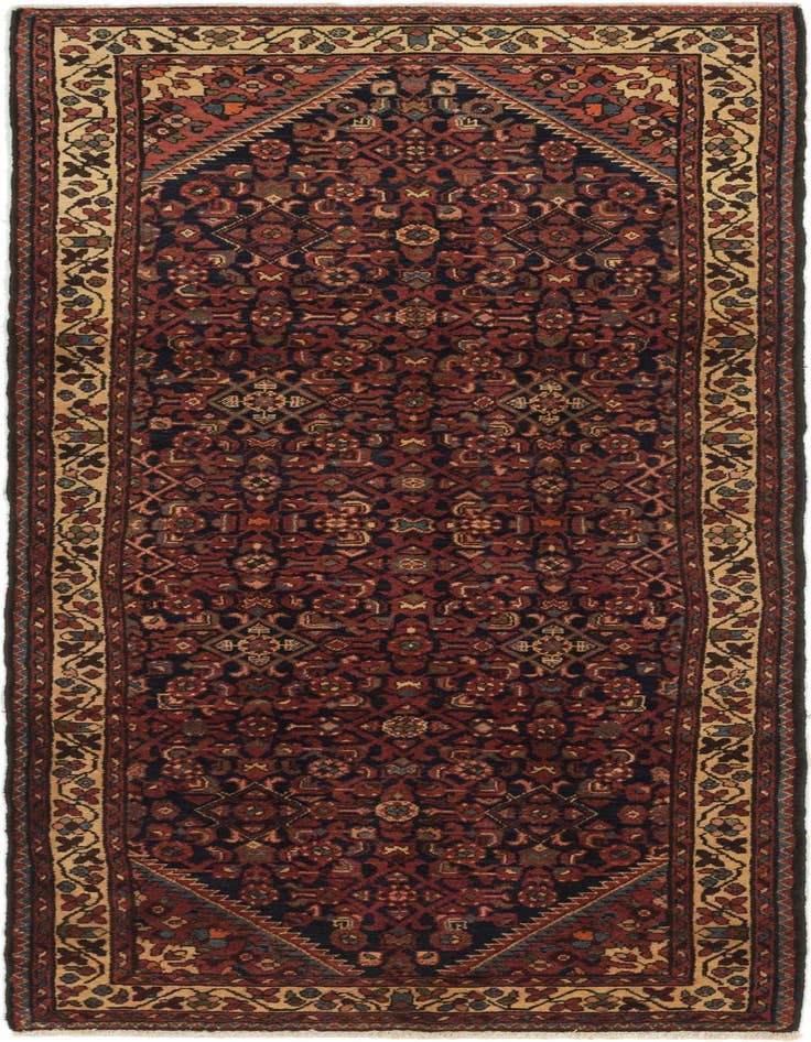 Detail image of 3' 8 x 9' 10 Hand Knotted Hossainabad Persian Wool Runner Rug