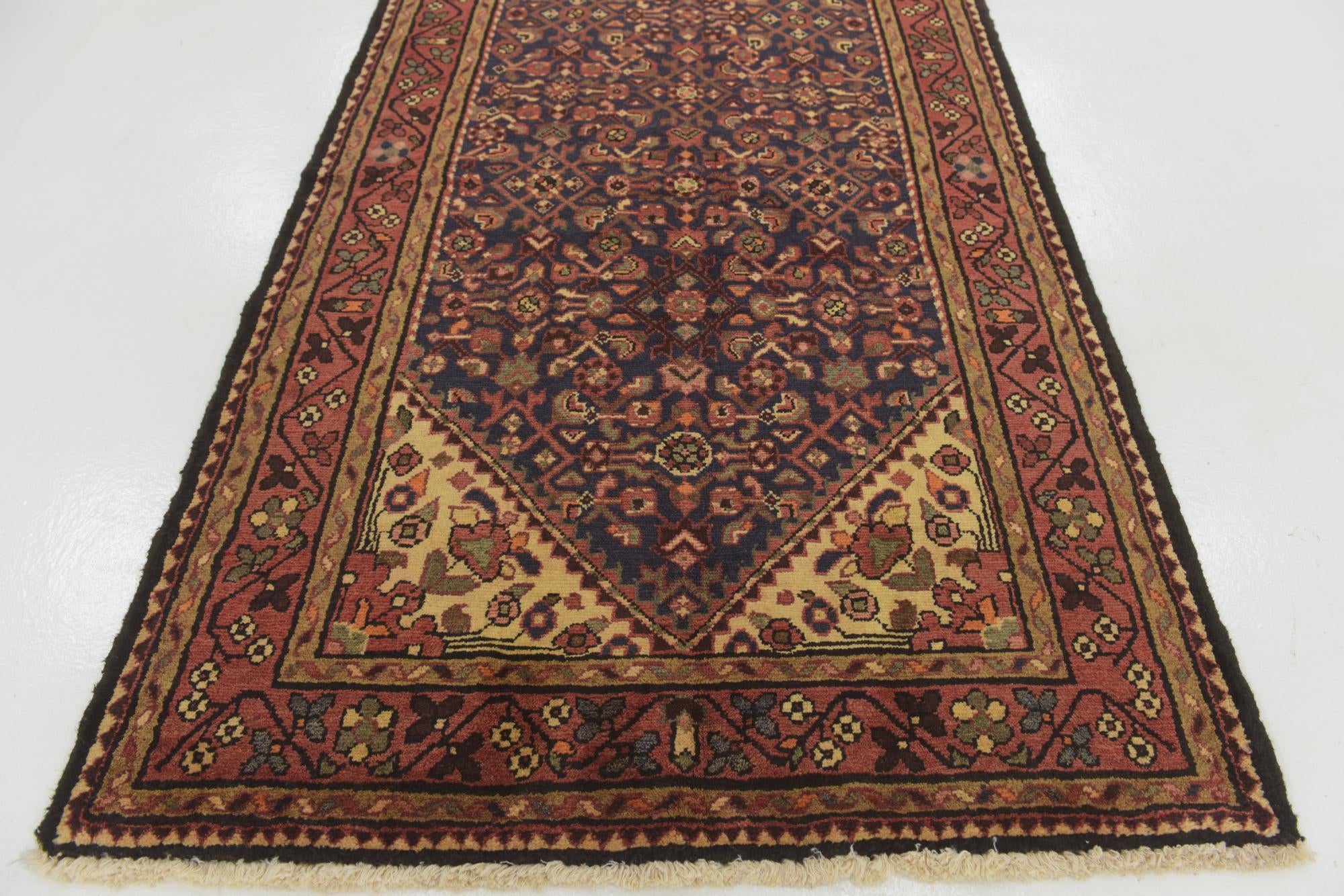 3' 8 x 9' 9 Hand Knotted Hossainabad Persian Wool Runner Rug