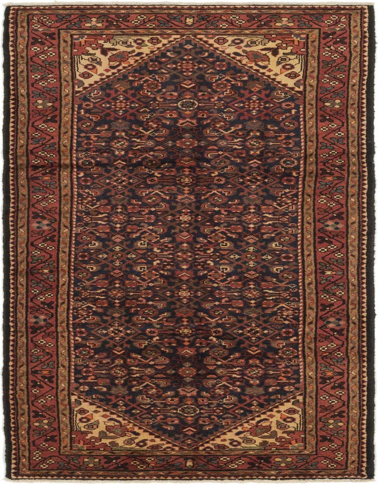 Detail image of 3' 8 x 9' 9 Hand Knotted Hossainabad Persian Wool Runner Rug