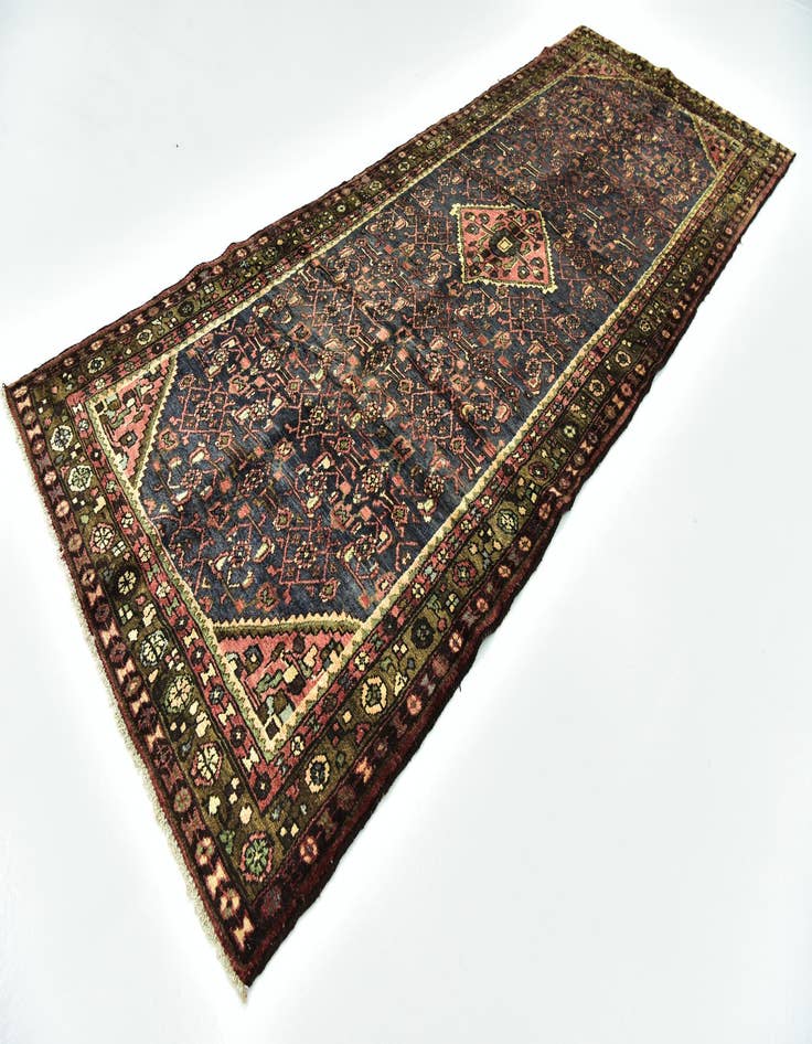 Detail image of 4' x 10' 5  Hand Knotted Hossainabad Persian Wool Runner Rug