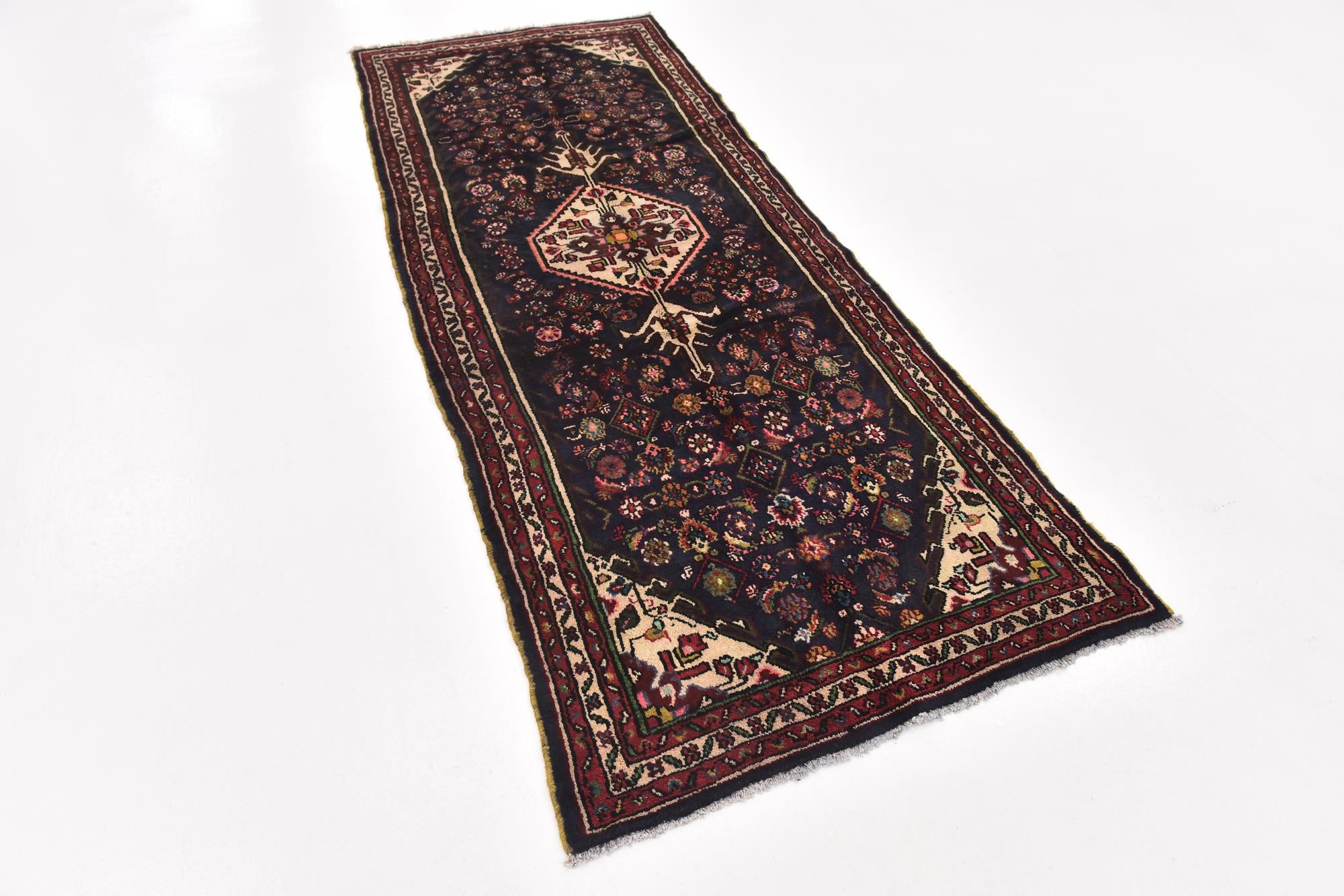 3' 8 x 9' 8 Hand Knotted Hossainabad Persian Wool Runner Rug